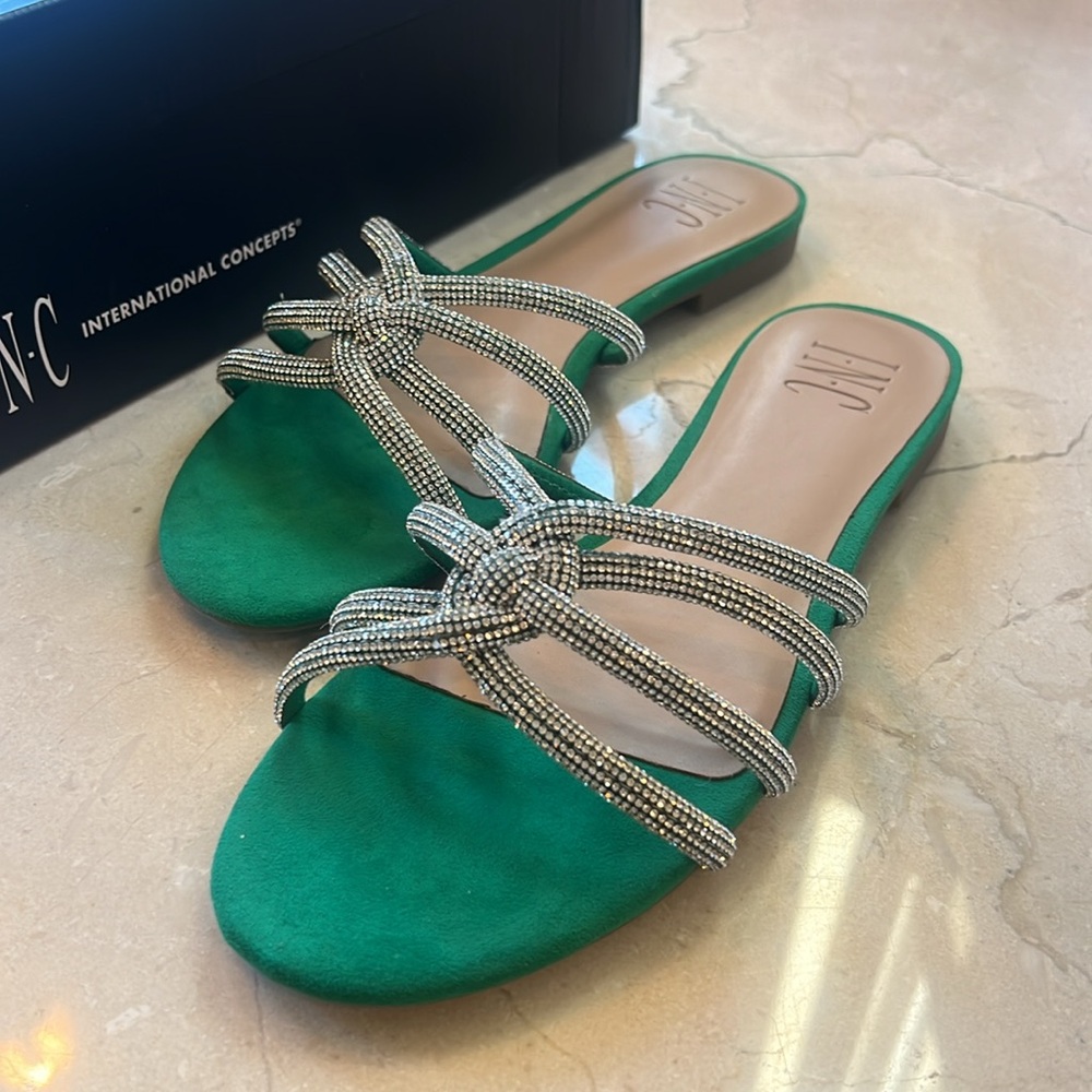 INC International Concepts Green Sandals with Silver Straps